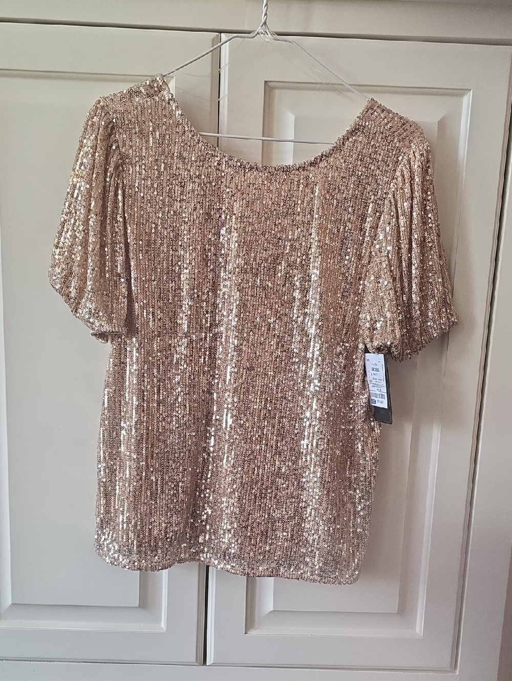 Gold Sequin Puff Sleeve Women's Top